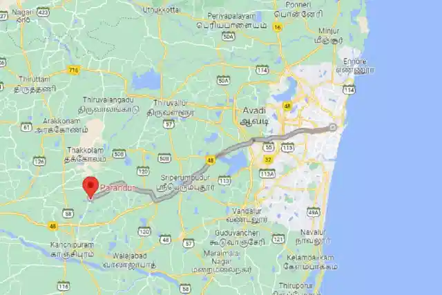 Location of the proposed second airport for Chennai
